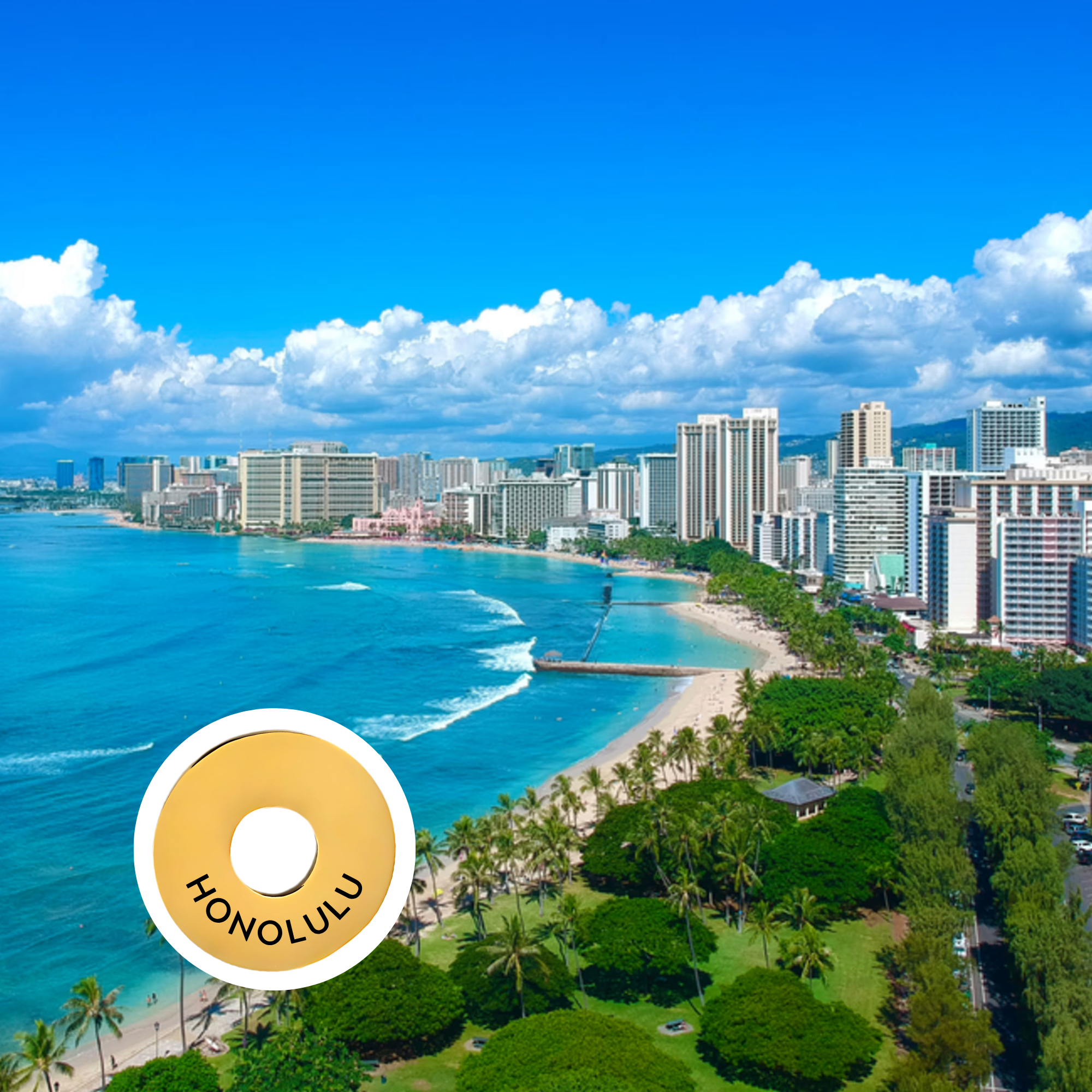 Honolulu engraved city travel ring