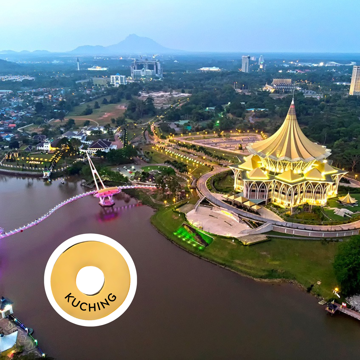 Kuching engraved city travel ring