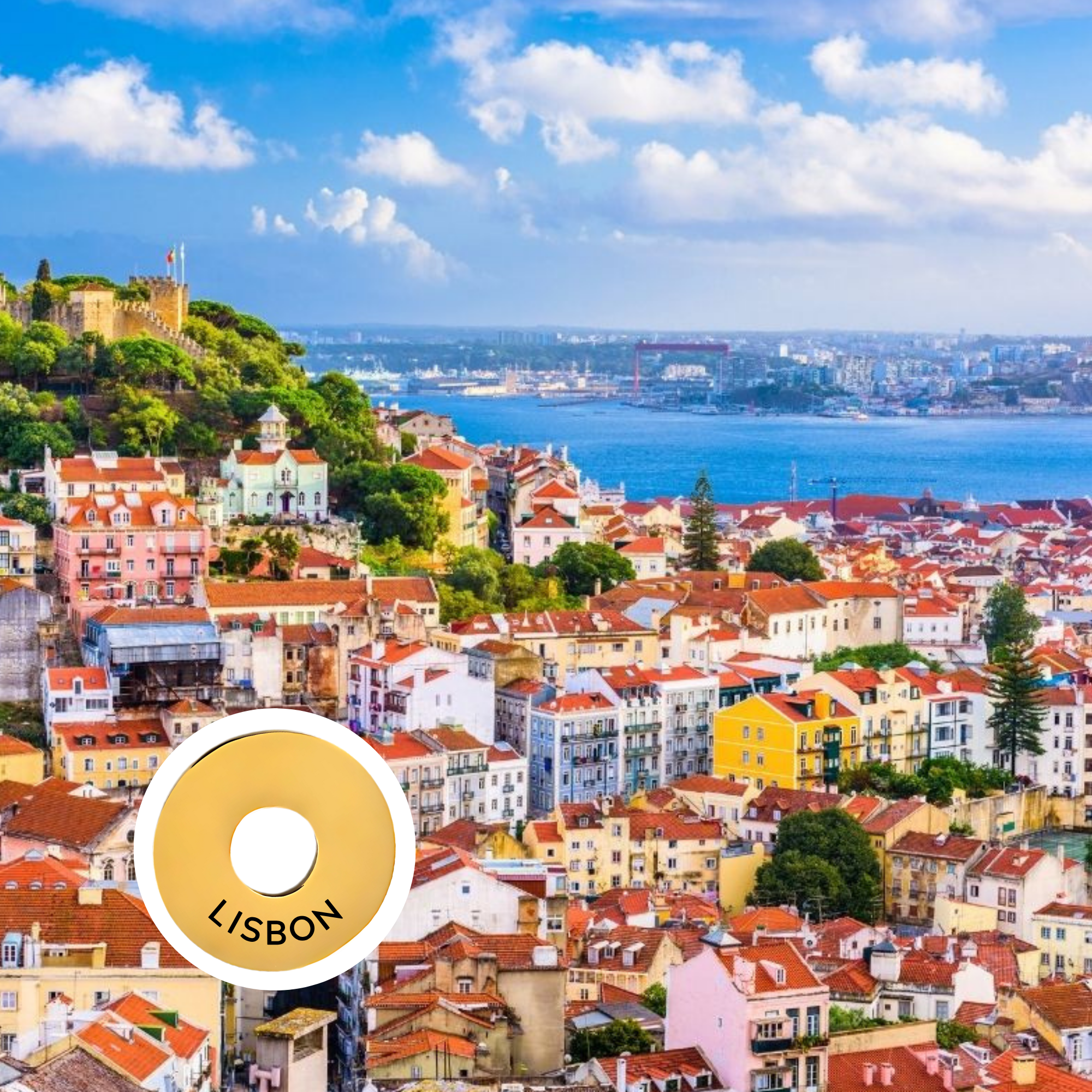 Lisbon engraved city travel ring