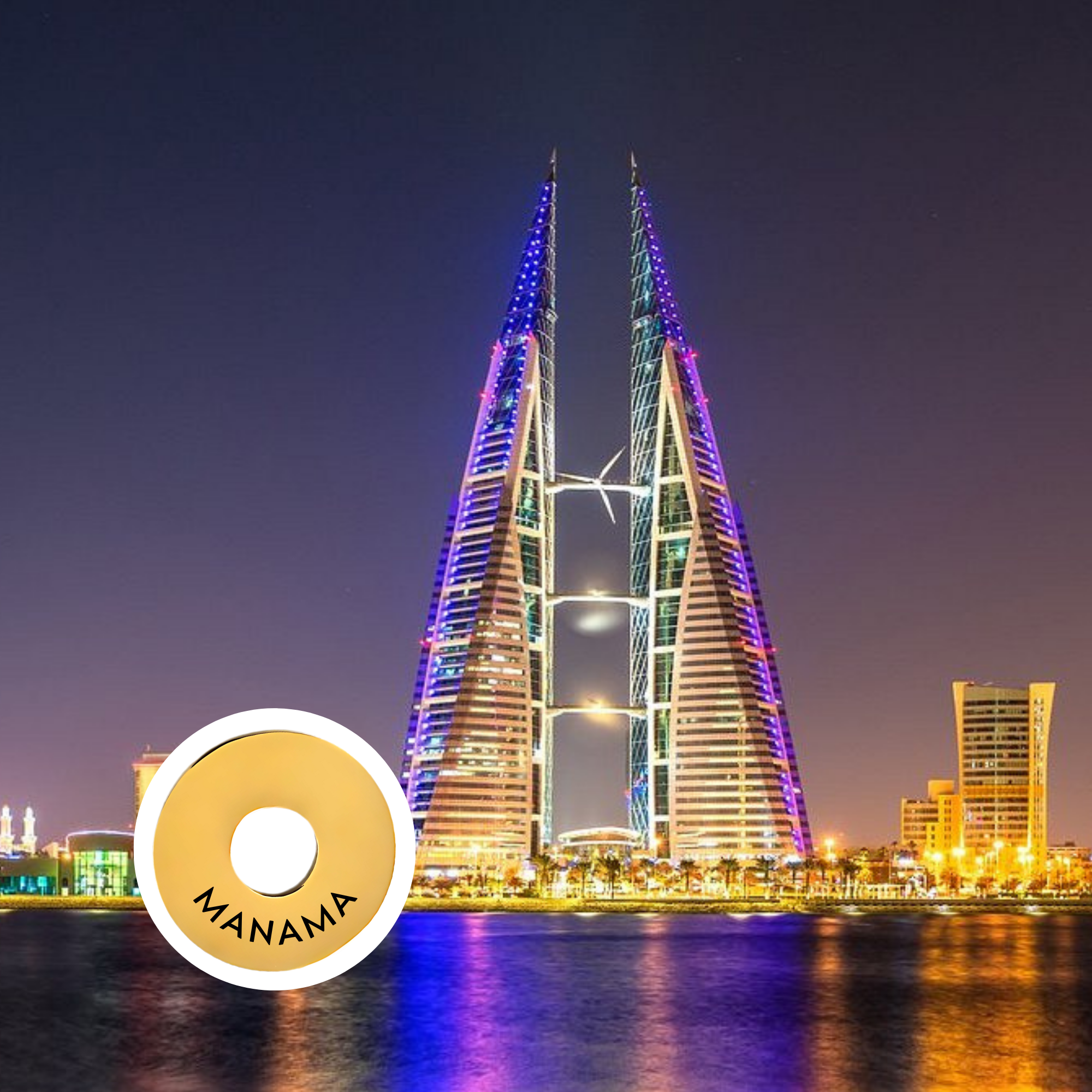 Manama engraved city travel ring