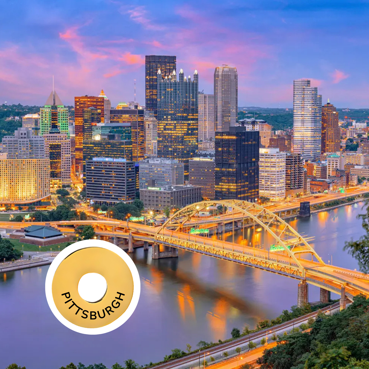 Pittsburgh engraved city travel ring