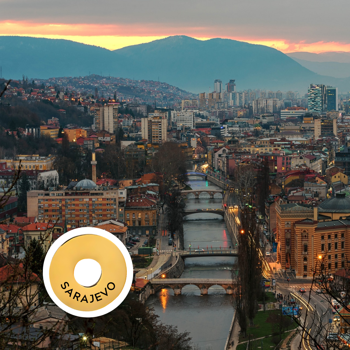 Sarajevo engraved city travel ring