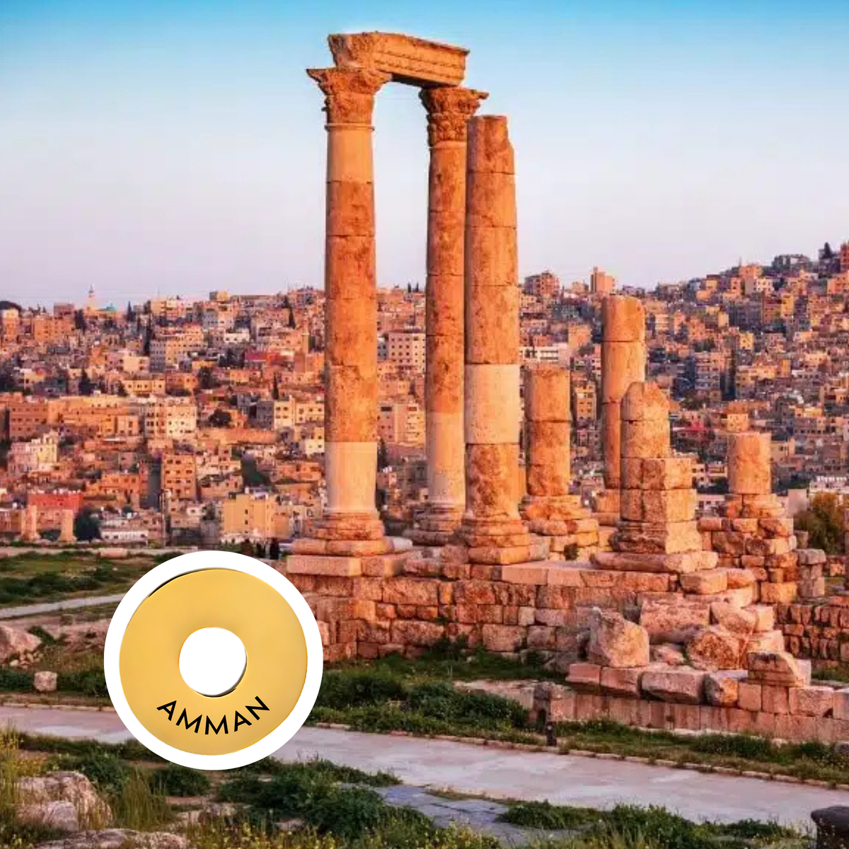 Amman engraved city travel ring