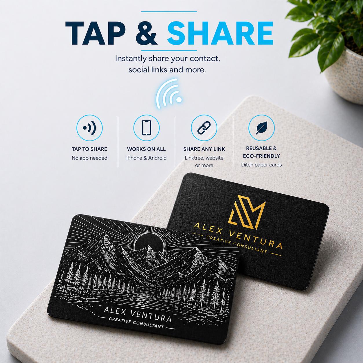 Black Hybrid NFC Business Card – Gold or Silver Engraving