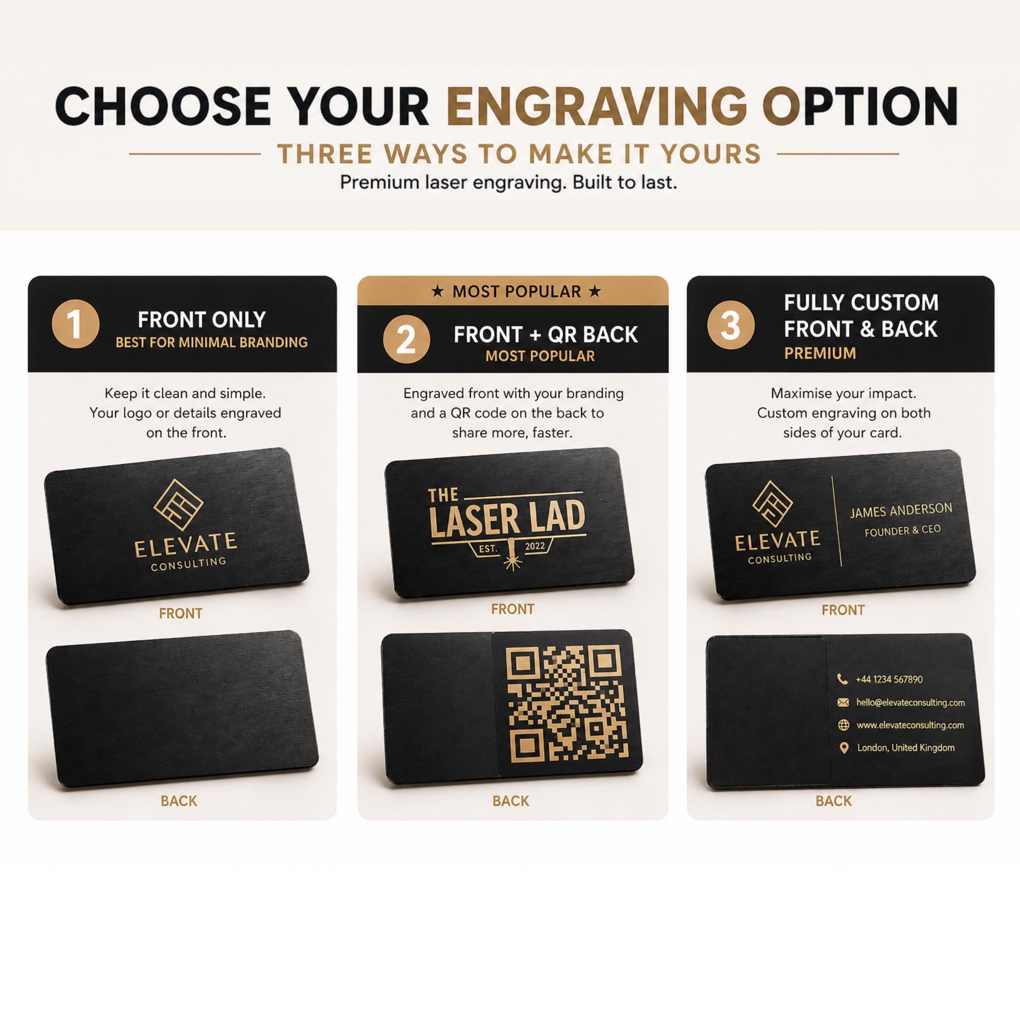 Black Full Metal NFC Business Card – Gold or Silver Engraving