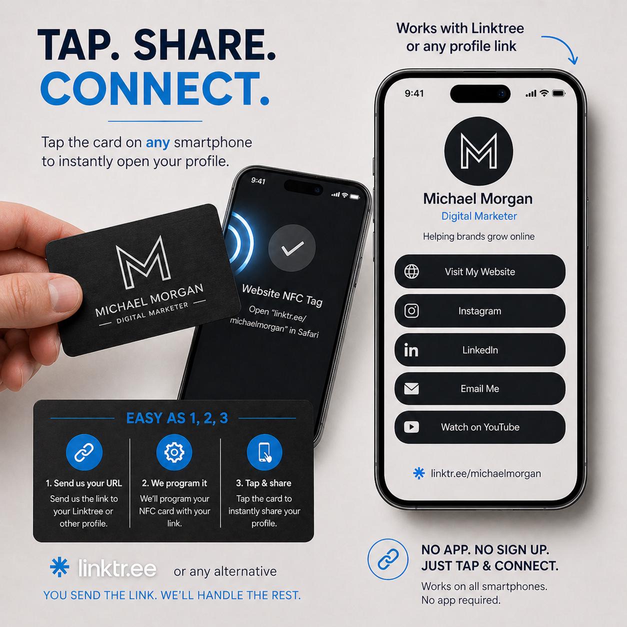 Black Hybrid NFC Business Card – Gold or Silver Engraving