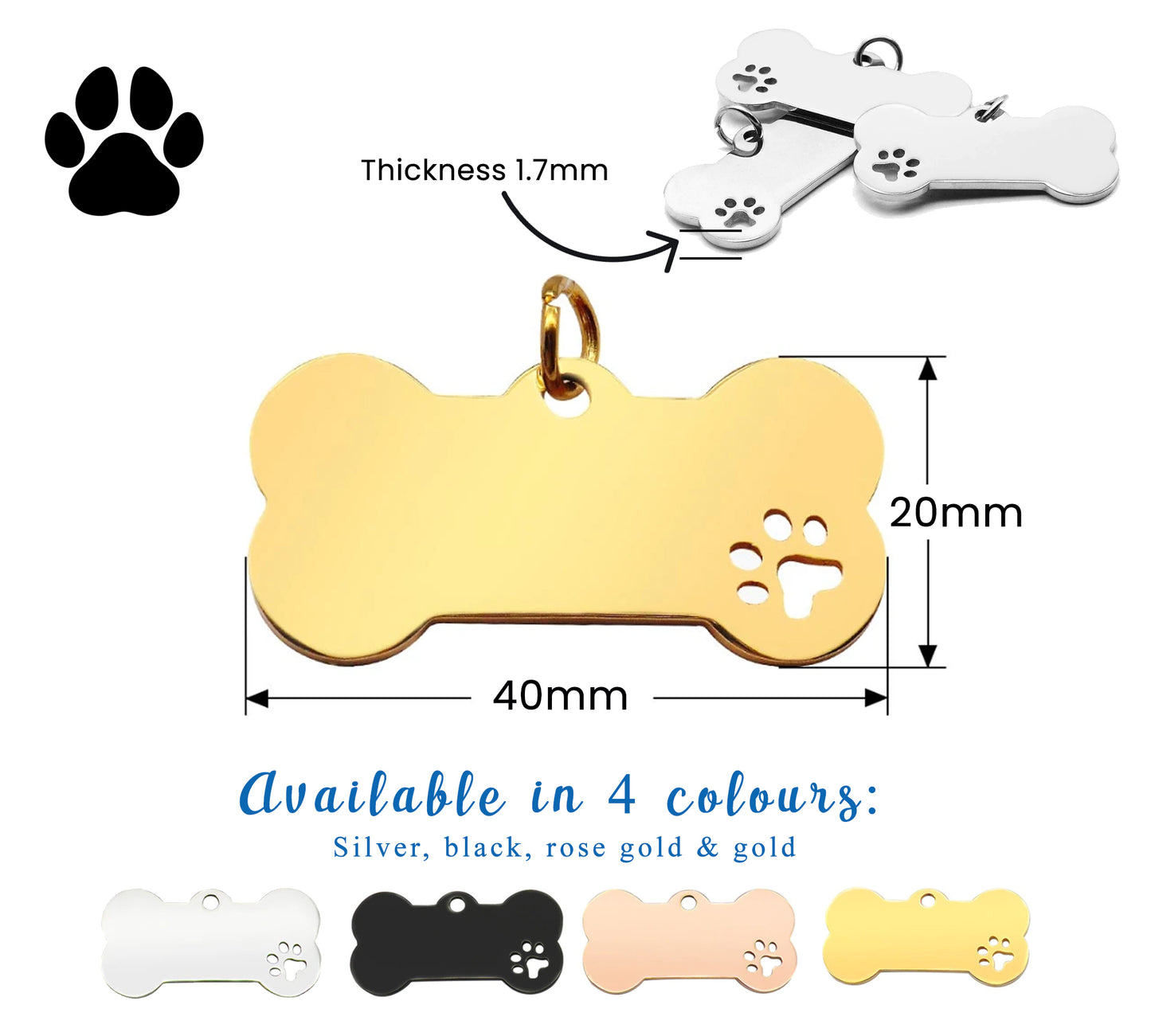 Bone Shape with Paw Pet ID Tag